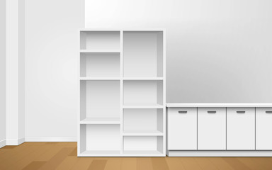 white showcase and cabinet in the room