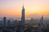 Fototapeta  - Skyline of Nanjing City at Sunrise Taken with A Drone