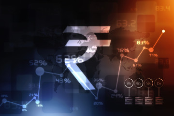 Poster - Rupee currency . 2D rendering illustration