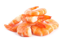 Delicious Freshly Cooked Shrimps Isolated On White