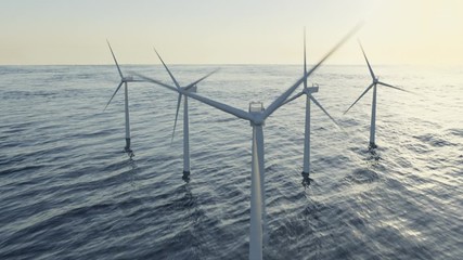 wind turbines generating alternative clean green energy, wind farm in the ocean, climate change solu