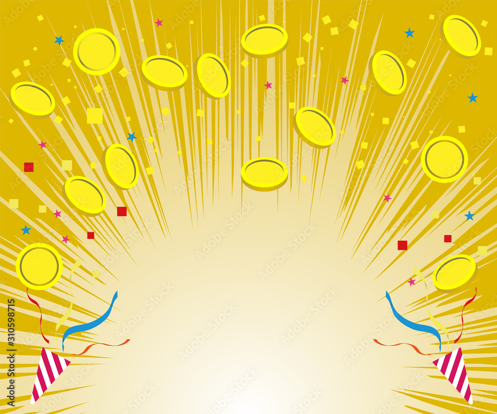 Stock-Vektorgrafik „金色背景 コインが舞っているおめでたい背景素材 レクタングルサイズ“ | Adobe Stock