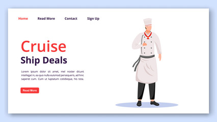 Poster - Cruise ship deals landing page vector template. Shipboard staff website interface idea with flat illustrations. Ship chef homepage layout. Cruise service web banner, webpage cartoon concept