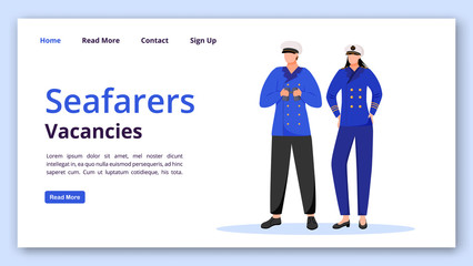 Poster - Seafarers vacancies landing page vector template. Maritime occupation website interface idea with flat illustrations. Cruise staff homepage layout. Job search web banner, webpage cartoon concept