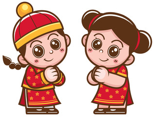 Vector illustration of Cartoon Chinese Kids