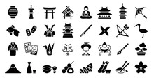 Japanese Traditional Culture Icon Set (Flat Silhouette Version)	