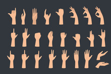 Set Of Hands Showing Different Gestures. Palm Pointing At Something