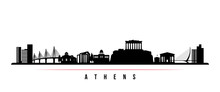 Athens Skyline Horizontal Banner. Black And White Silhouette Of Athens, Greece. Vector Template For Your Design.