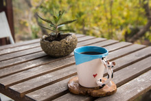 Cup Of Coffee With Cat Designed Ceramic Mug 