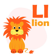 ABC Alphabet illustration. Vector cute kids animal alphabet. Letter L. Cute cartoon lion.