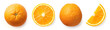 Leinwandbild Motiv Fresh whole, half and sliced orange
