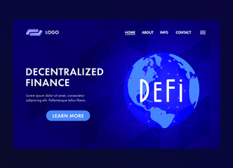 Aufkleber - DeFi, Decentralized finance - open-source community of projects on blockchain, that develops solutions in decentralized financial system. Flat vector UI landing, web template, fintech isolated concept