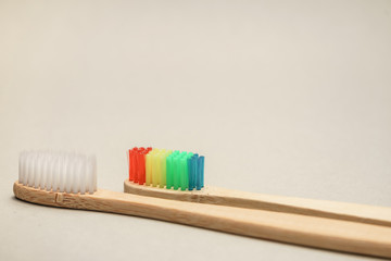 Aufkleber - Beautiful wooden  toothbrush  on a gray background.