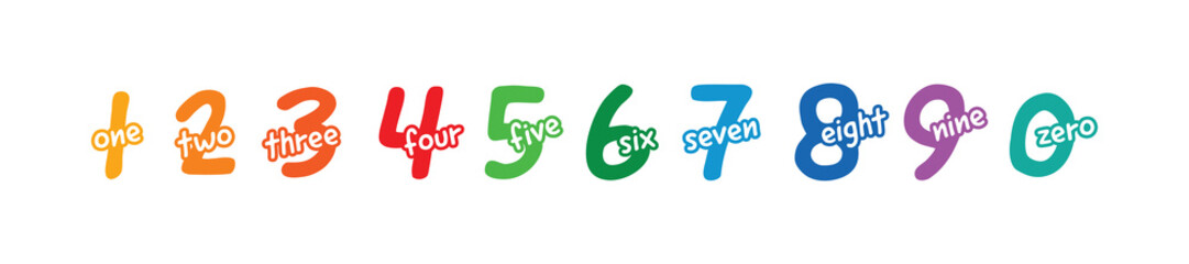 Wall Mural - 0-9 numbers and names of numbers. 0-9 colored numbers. vector 0-9 numbers concept