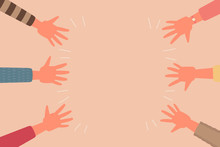 Human Hand Palm Teamwork Together Concept, Vector Flat Illustration