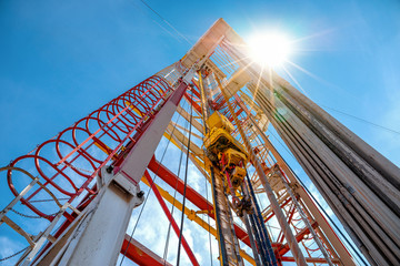 Wall Mural - Drilling rig in oil field for drilled into subsurface in order to produced crude, inside view. Petroleum Industry. Onshore drilling rig.