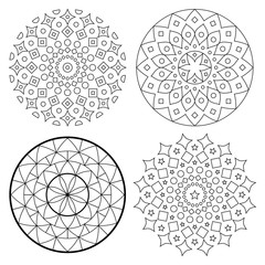 Poster - Mandala vector pattern set with stroke, bohemian zen yoga design, Asian ethnic design in black and white - perfect for adult coloring books