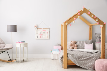 Poster - stylish child room interior with comfortable bed