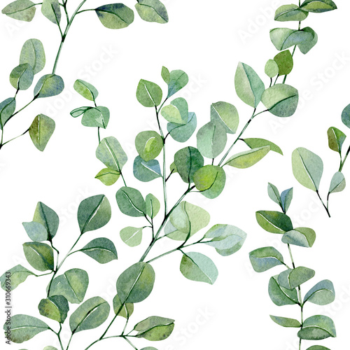 Dekoracja na wymiar  zielen-akwarela-bezszwowe-wzor-recznie-malowane-eukaliptus-srebrny-dolar-ekologiczny-projekt-natury