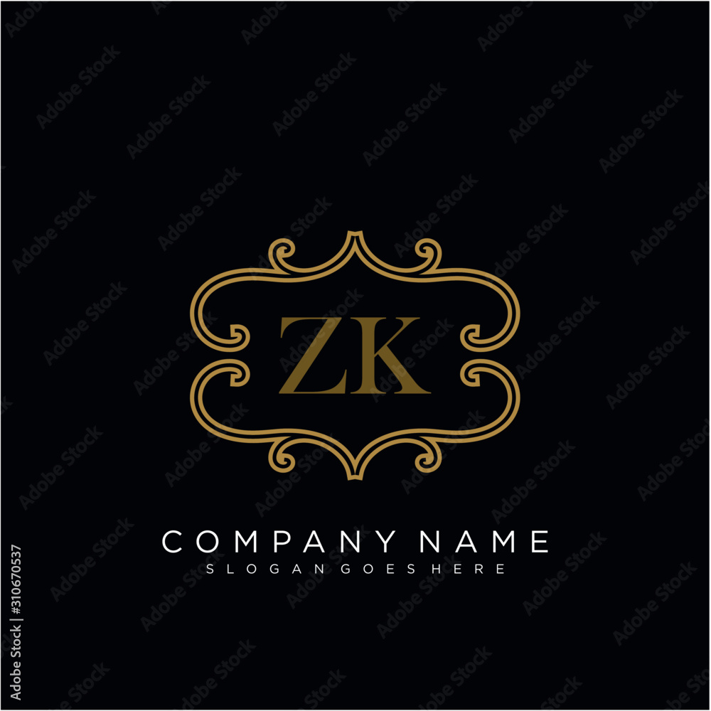 Initial letter ZK logo luxury vector mark, gold color elegant classical ...