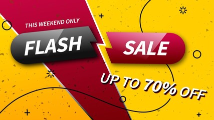 Poster - Flash sale discount banner. This weekend only, up to 70% off. Trendy promotion template. Ready banner for use in web or print design.