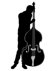 Wall Mural - Jazz musician with double bass. Isolated silhouette on a white background