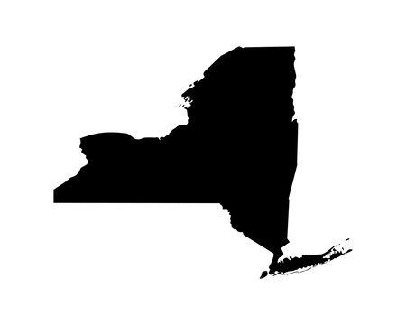 vector isolated simplified illustration icon with black silhouette of new york map - state of the us