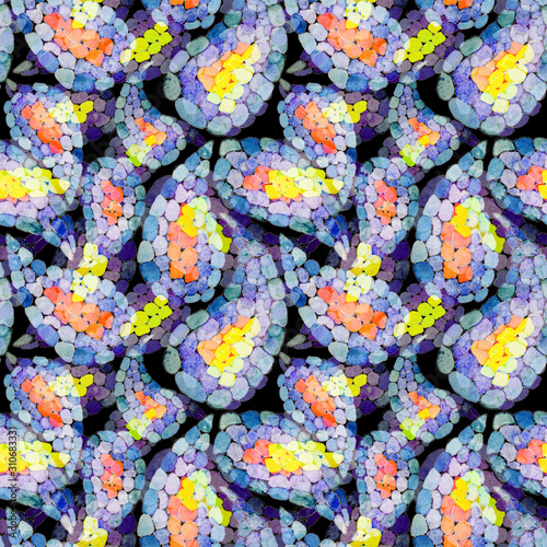 Watercolor seamless pattern with paisley in mosaic style. Tribal ethnic seaml...