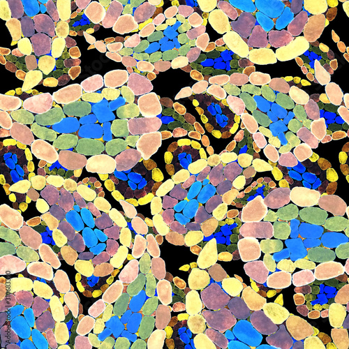 Watercolor seamless pattern with paisley in mosaic style. Tribal ethnic seaml...