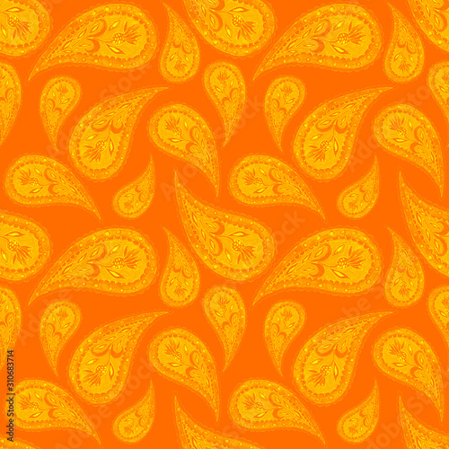 Creative seamless pattern with hand drawn paisley element. Tribal ethnic seam...