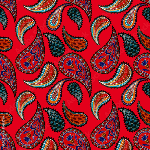 Creative seamless pattern with hand drawn paisley element. Tribal ethnic seam...