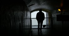 Man Under Niagara Falls In Tunnel With Ground Shaking, 4K