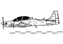 Embraer EMB 314, A-29, Super Tucano. Outline Vector Drawing