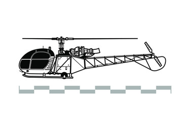 Wall Mural - Aerospatiale Alouette 2, SA 313, 318. Outline vector drawing