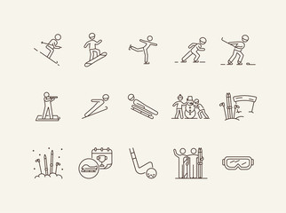 Wall Mural - Winter sports thin line icon set