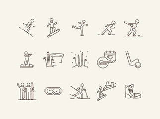 Wall Mural - Snowsport thin line icon set