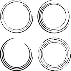 Wall Mural - Set of black abstract stripes in circle form. Geometric art. White background, Design element for border frame, logo, sign, symbol, prints, web pages, template, posters and monochrome pattern
