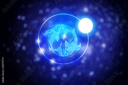 Fotomural Astrology sign Pisces against starry sky
