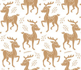 Fototapeta Pokój dzieciecy - Vector seamless pattern of brown hand drawn doodle sketch deer isolated on white background