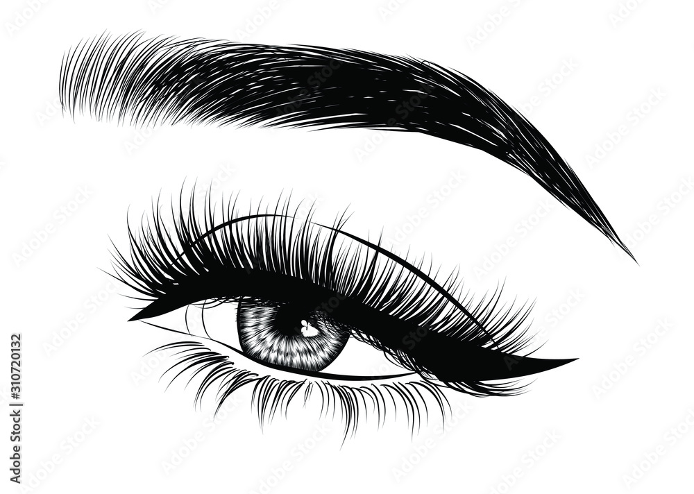 Lashes Person Vector Fashion illustration of the eye with long full lashes. Hand drawn ...