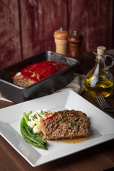 Wall Mural - meat loaf with mashed potato and asparagus