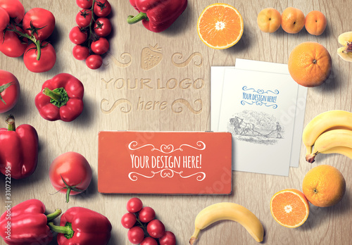 Download Fruits And Vegetables With Metal Box Mockup Stock Template Adobe Stock