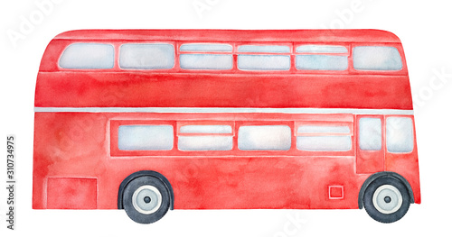 Fotografía Bright red double-decker bus with light blue windows and black wheels