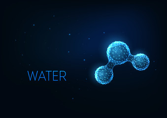 Wall Mural - futuristic glowing low polygonal water molecule structure isolated on dark blue background.