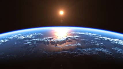 sun above planet earth. view from space. ultra high definition. 4k. 3840x2160. seamless looped. real