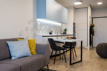 Modern kitchen interior of small apartment