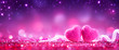 Two Soft Pink Hearts With Lace On Purple Glitter Background With Sparkles - Valentine's Day Concept
