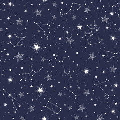 Wall Mural - Space Galaxy constellation seamless pattern print could be used for textile, zodiac star yoga mat, phone case