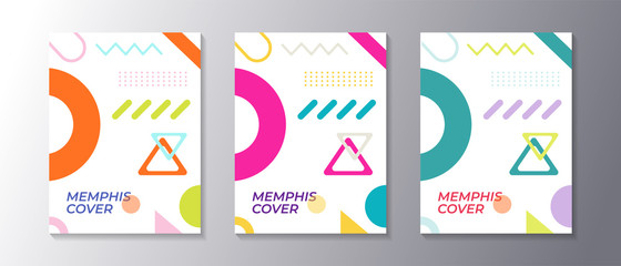Wall Mural - Memphis design cover set with cool geometric shape, applicable for poster, flyer, banner, magazine