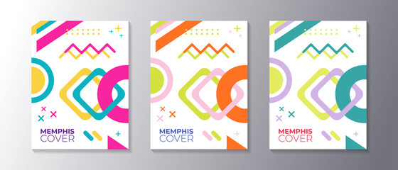Wall Mural - Memphis design cover set with cool geometric shape, applicable for poster, flyer, banner, magazine